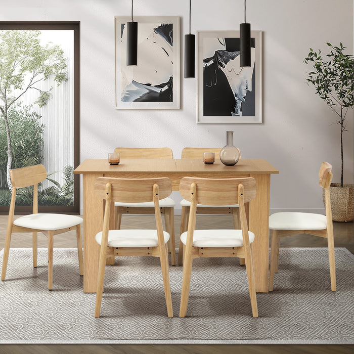 160Cm Extendable Dining Table With 6X Dining Chairs Pu Leather Natural
