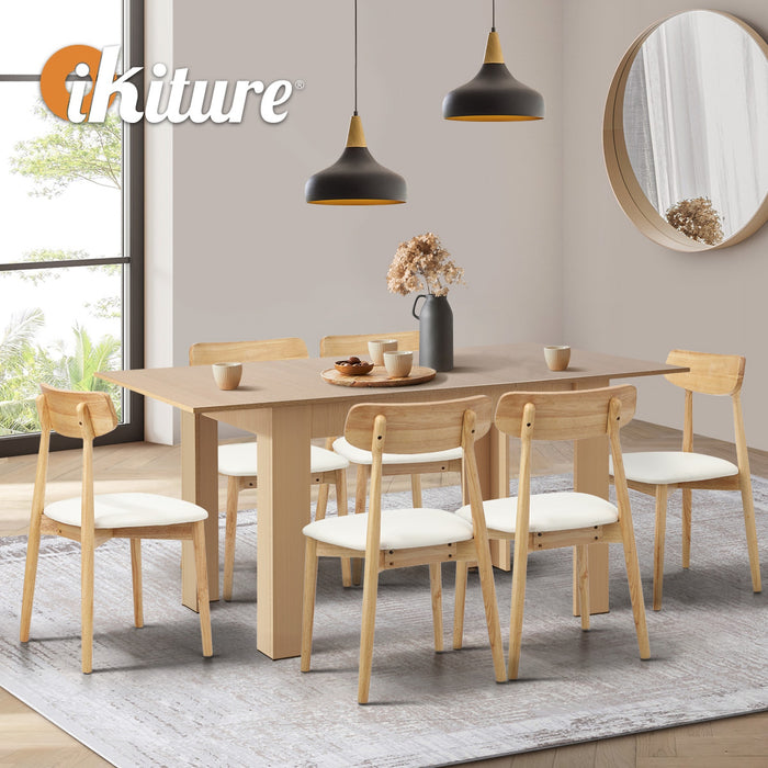 160Cm Extendable Dining Table With 6X Dining Chairs Pu Leather Natural