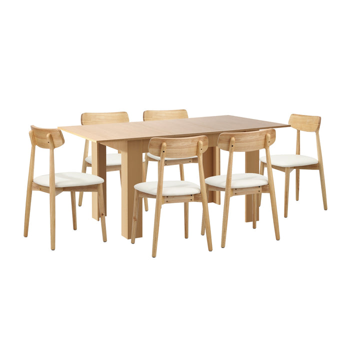 160Cm Extendable Dining Table With 6X Dining Chairs Pu Leather Natural