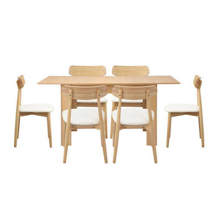 160Cm Extendable Dining Table With 6X Dining Chairs Pu Leather Natural