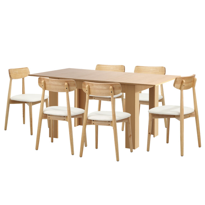 160Cm Extendable Dining Table With 6X Dining Chairs Pu Leather Natural