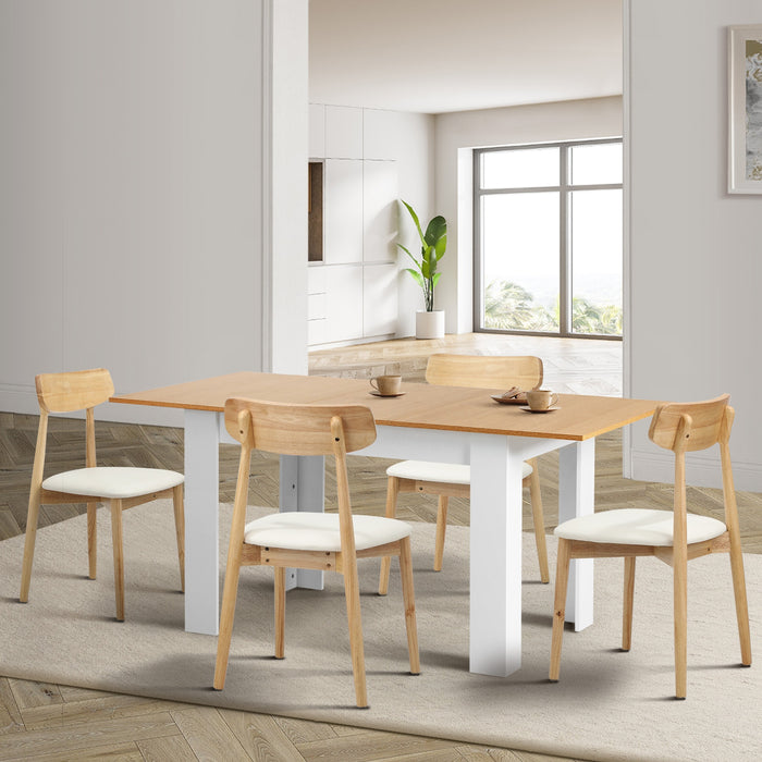160Cm Extendable Dining Table With 4X Dining Chairs Pu Leather White