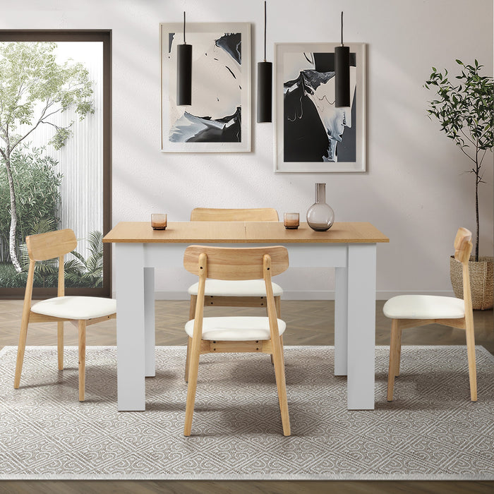 160Cm Extendable Dining Table With 4X Dining Chairs Pu Leather White