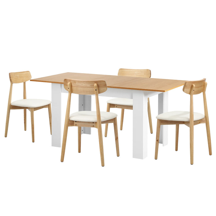 160Cm Extendable Dining Table With 4X Dining Chairs Pu Leather White