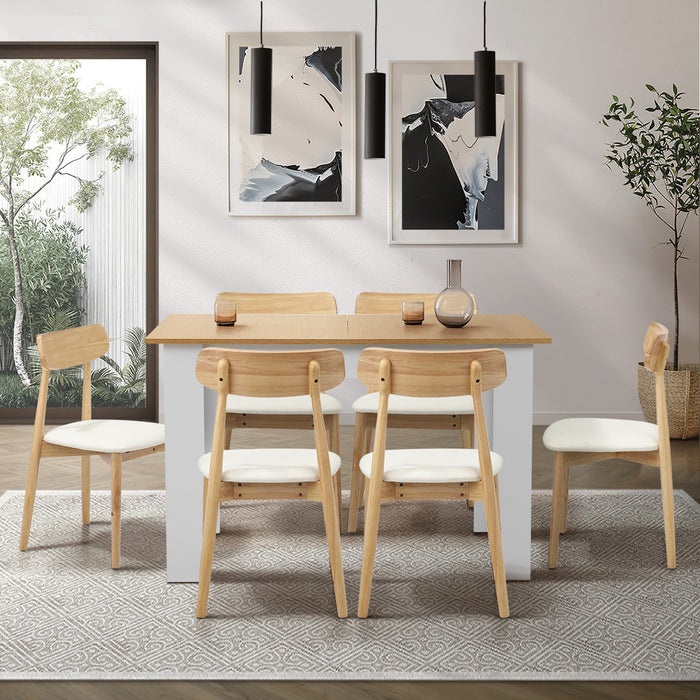 160Cm Extendable Dining Table With 6X Dining Chairs Pu Leather White