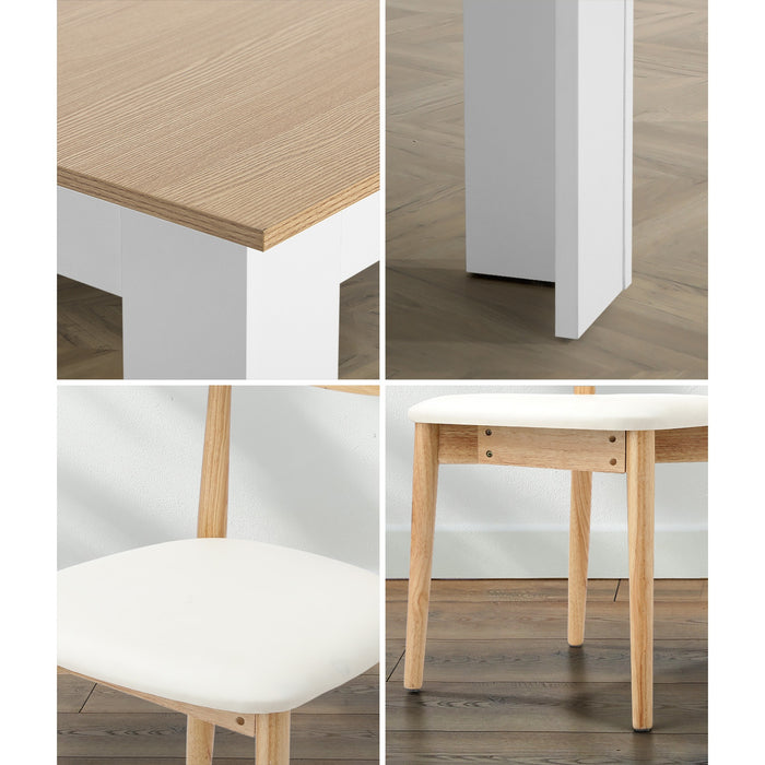 160Cm Extendable Dining Table With 6X Dining Chairs Pu Leather White