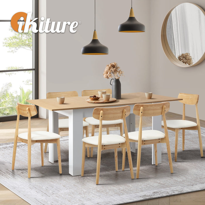 160Cm Extendable Dining Table With 6X Dining Chairs Pu Leather White