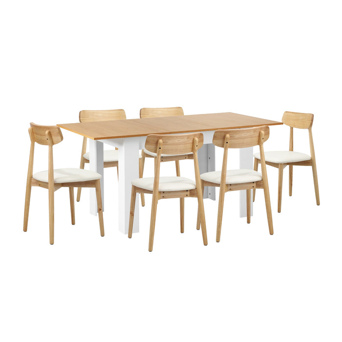 160Cm Extendable Dining Table With 6X Dining Chairs Pu Leather White
