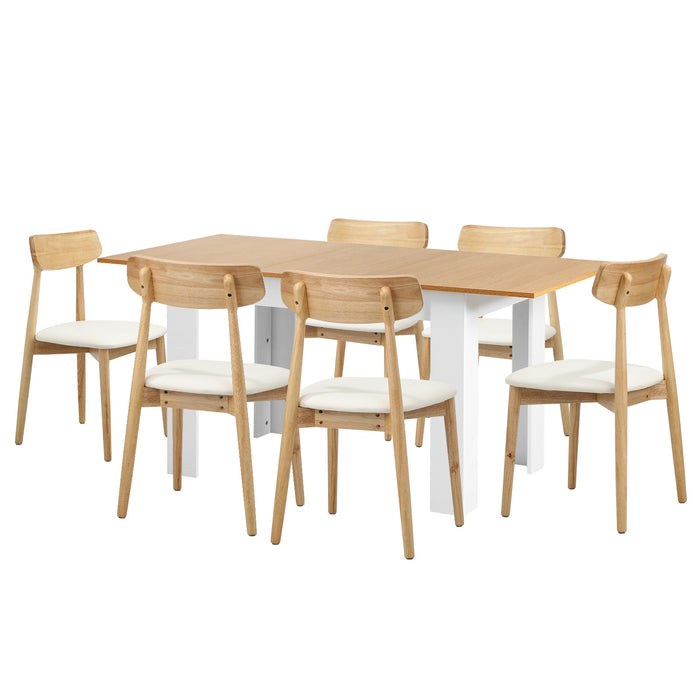 160Cm Extendable Dining Table With 6X Dining Chairs Pu Leather White