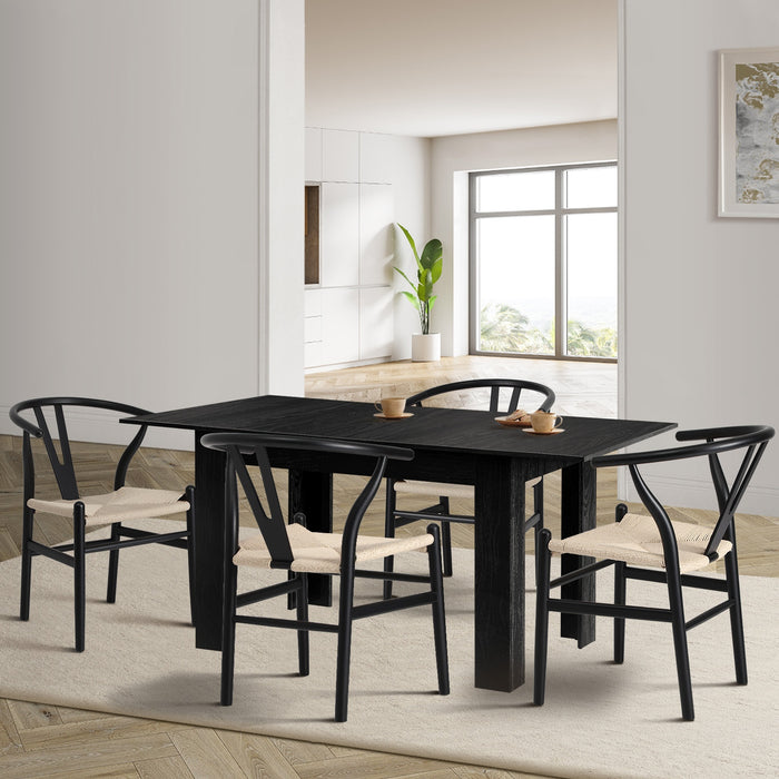 160Cm Extendable Dining Table With 4X Hans Wegner Dining Chairs Black