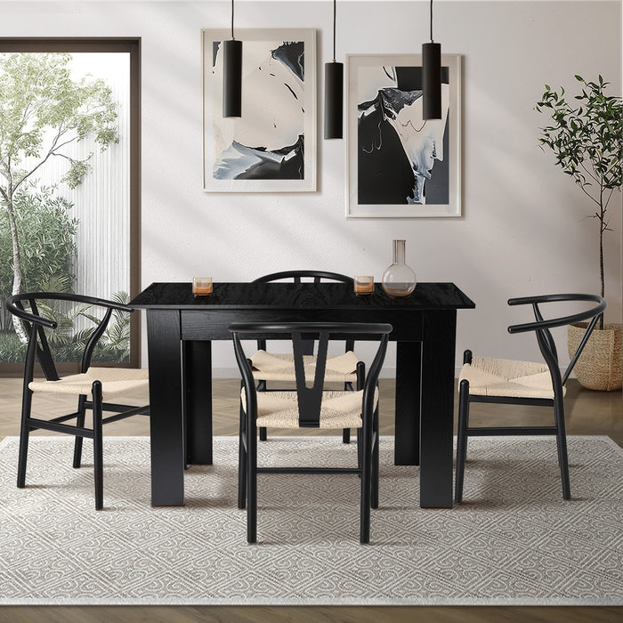 160Cm Extendable Dining Table With 4X Hans Wegner Dining Chairs Black