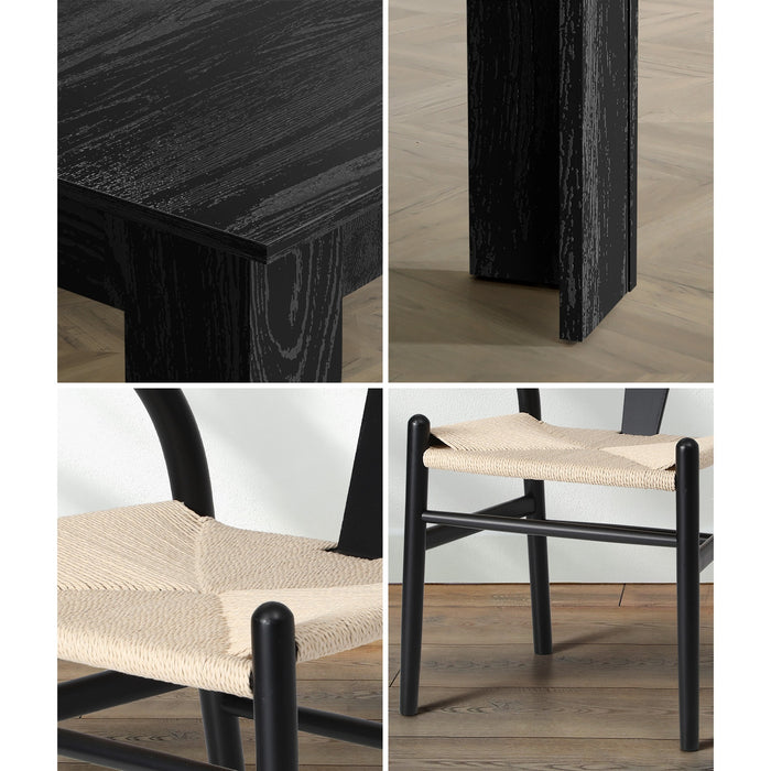 160Cm Extendable Dining Table With 4X Hans Wegner Dining Chairs Black