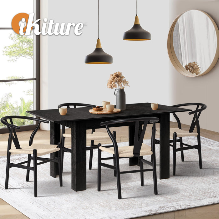 160Cm Extendable Dining Table With 4X Hans Wegner Dining Chairs Black