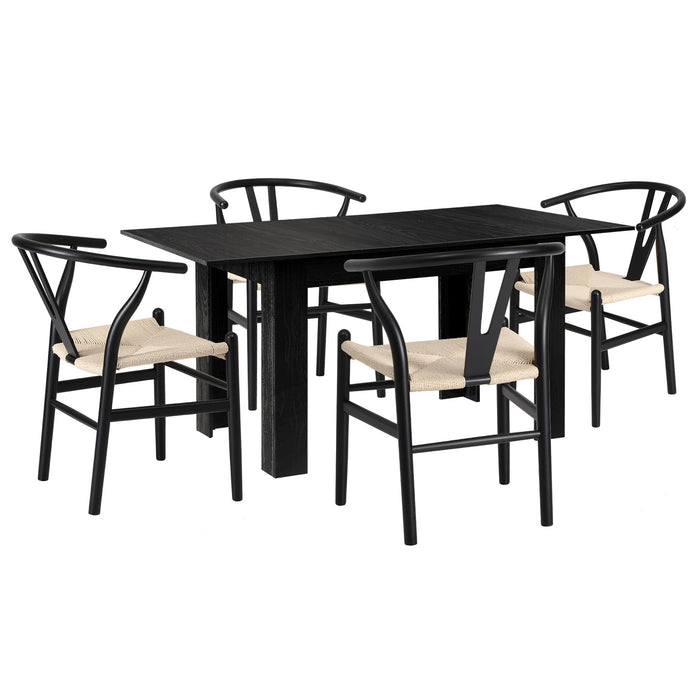 160Cm Extendable Dining Table With 4X Hans Wegner Dining Chairs Black