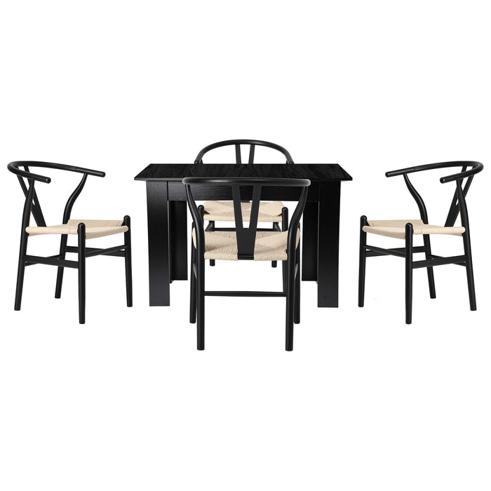 160Cm Extendable Dining Table With 4X Hans Wegner Dining Chairs Black