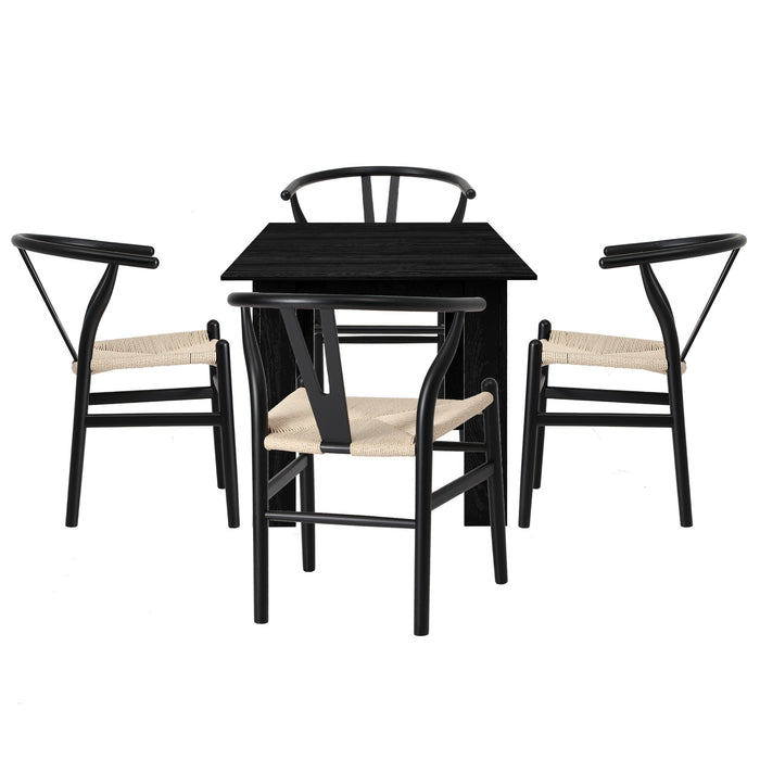 160Cm Extendable Dining Table With 4X Hans Wegner Dining Chairs Black