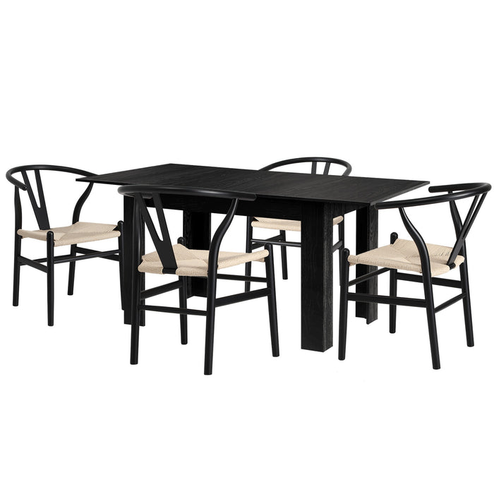 160Cm Extendable Dining Table With 4X Hans Wegner Dining Chairs Black