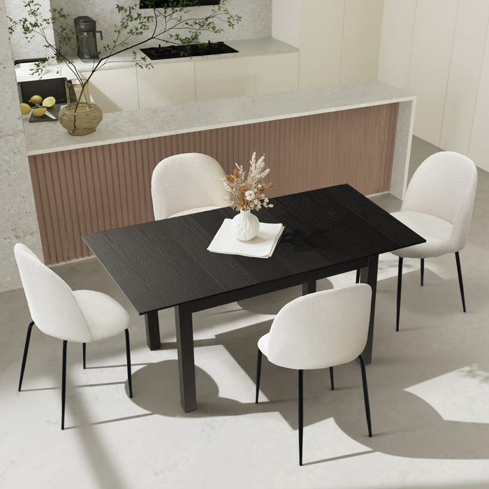 5Pc Extenable Dining Table And Chairs Kitchen Dining Set Black & White