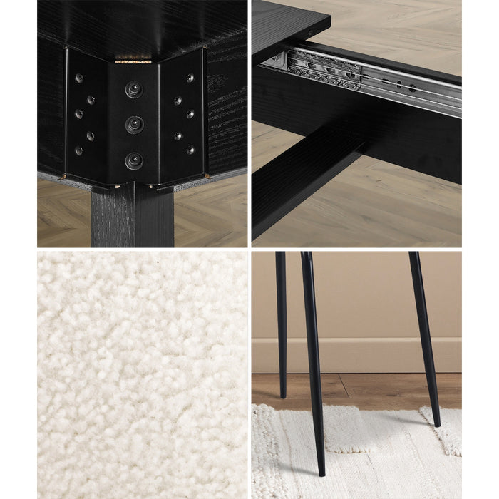 5Pc Extenable Dining Table And Chairs Kitchen Dining Set Black & White