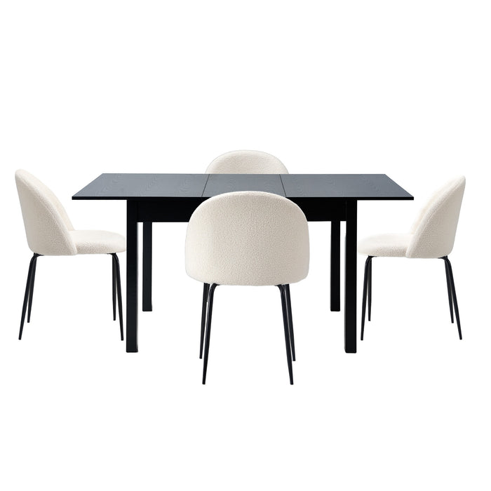 5Pc Extenable Dining Table And Chairs Kitchen Dining Set Black & White