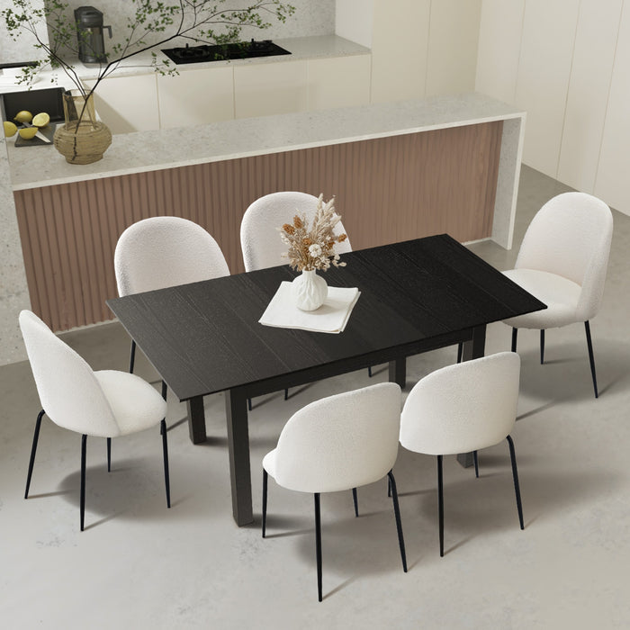 7Pc Extenable Dining Table And Chairs Kitchen Dining Set Black & White