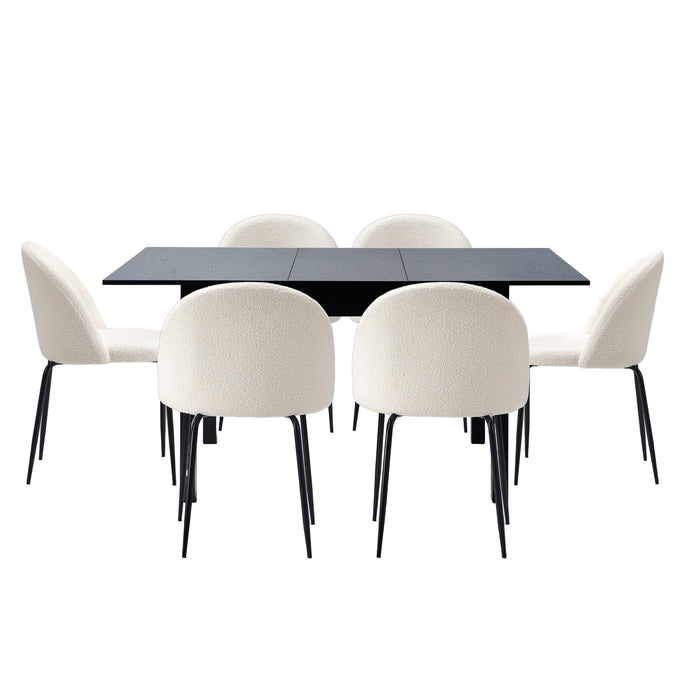 7Pc Extenable Dining Table And Chairs Kitchen Dining Set Black & White