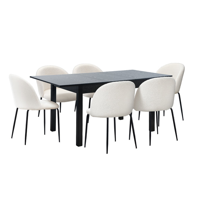 7Pc Extenable Dining Table And Chairs Kitchen Dining Set Black & White