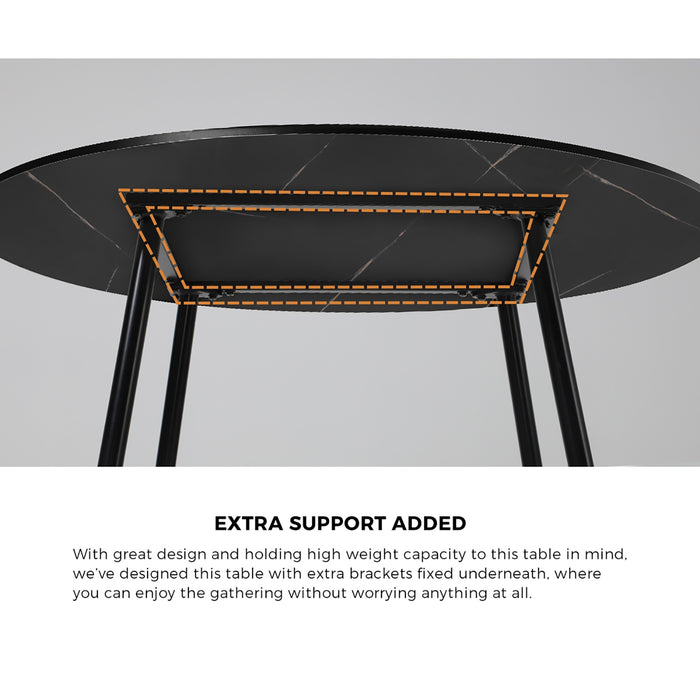 110Cm Round Dining Table With 4Pcs Dining Chairs Faux Leather Black