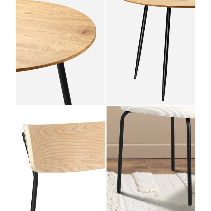 1.1M Dining Table Set With Corduroy Chairs 4-Seater Kitchen Furniture