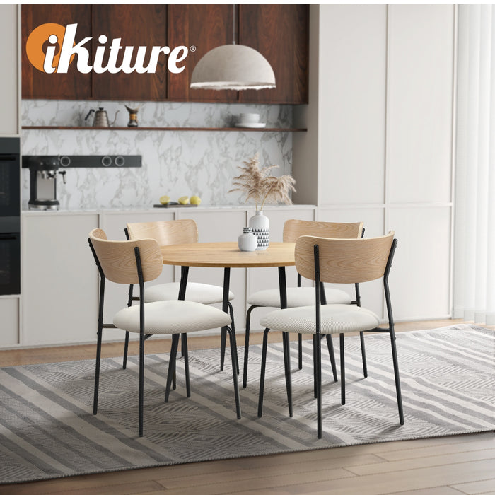1.1M Dining Table Set With Corduroy Chairs 4-Seater Kitchen Furniture
