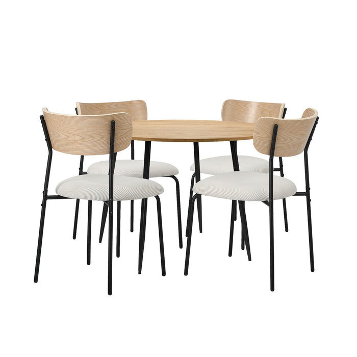 1.1M Dining Table Set With Corduroy Chairs 4-Seater Kitchen Furniture