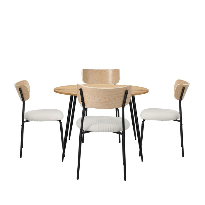 1.1M Dining Table Set With Corduroy Chairs 4-Seater Kitchen Furniture