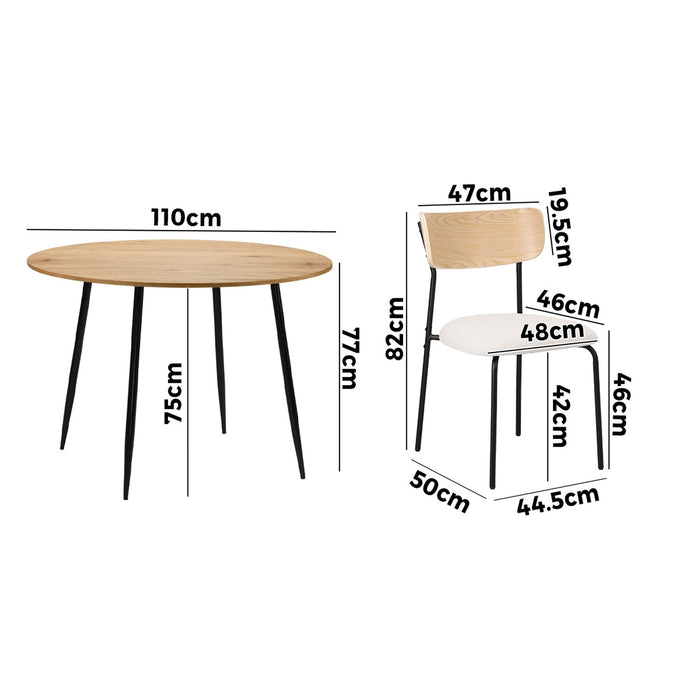 1.1M Dining Table Set With Corduroy Chairs 4-Seater Kitchen Furniture