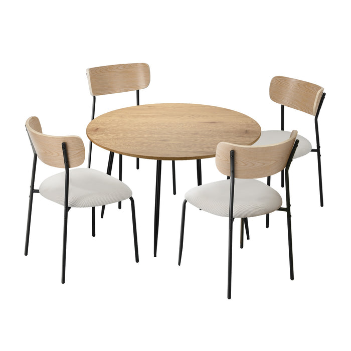 1.1M Dining Table Set With Corduroy Chairs 4-Seater Kitchen Furniture