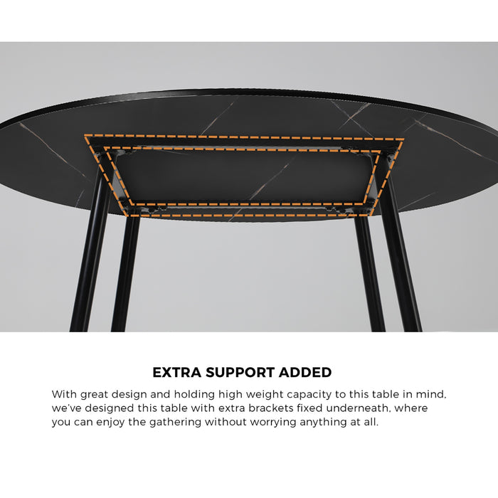 110Cm Round Dining Table With 4Pcs Dining Chairs Pu Leather Black