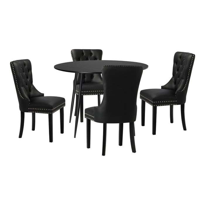 110Cm Round Dining Table With 4Pcs Dining Chairs Pu Leather Black