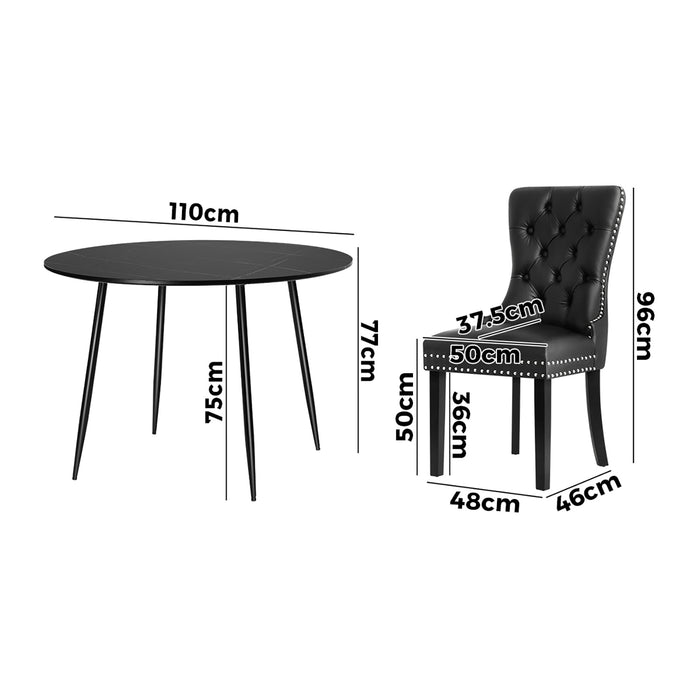 110Cm Round Dining Table With 4Pcs Dining Chairs Pu Leather Black