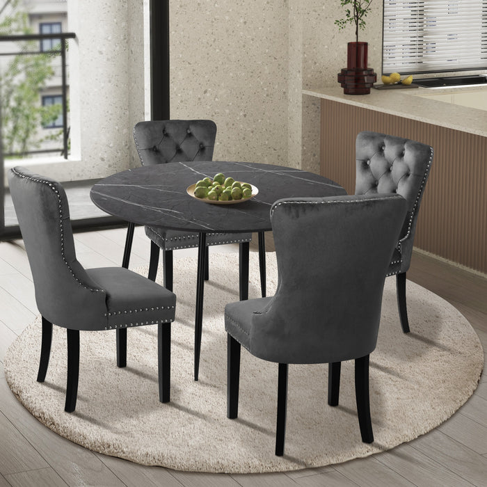 110Cm Round Dining Table With 4Pcs Dining Chairs Velvet Grey