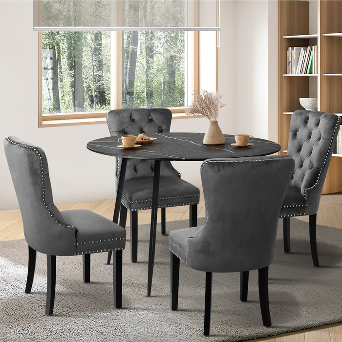 110Cm Round Dining Table With 4Pcs Dining Chairs Velvet Grey