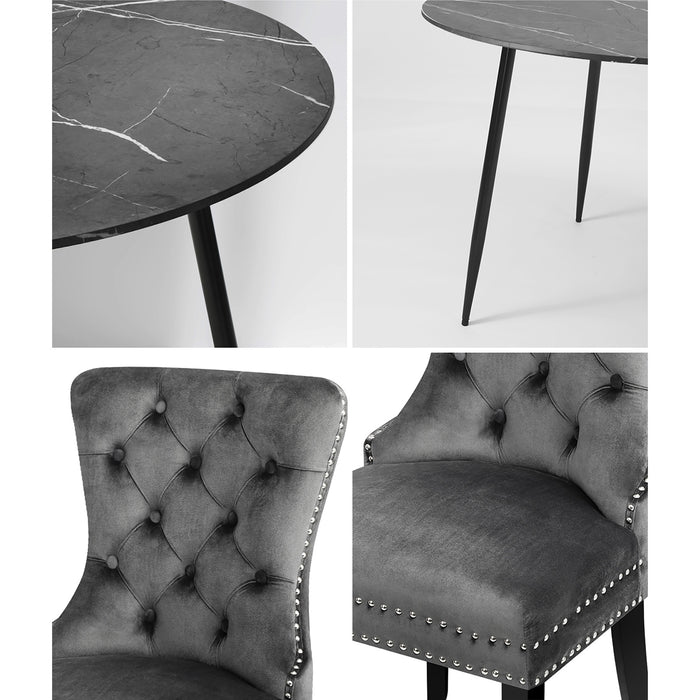 110Cm Round Dining Table With 4Pcs Dining Chairs Velvet Grey