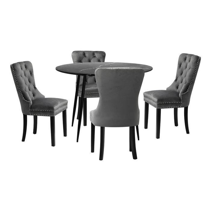 110Cm Round Dining Table With 4Pcs Dining Chairs Velvet Grey