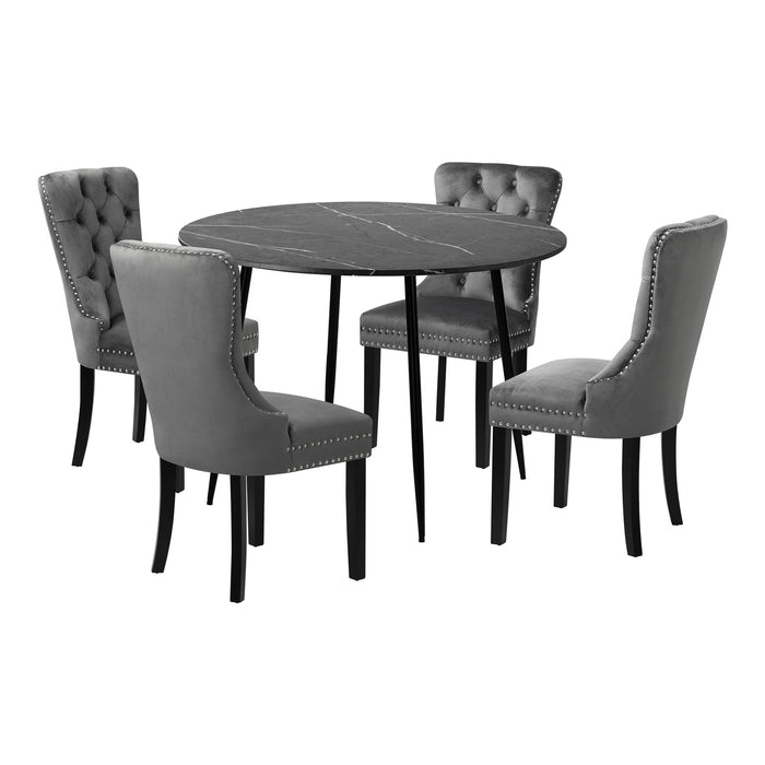 110Cm Round Dining Table With 4Pcs Dining Chairs Velvet Grey