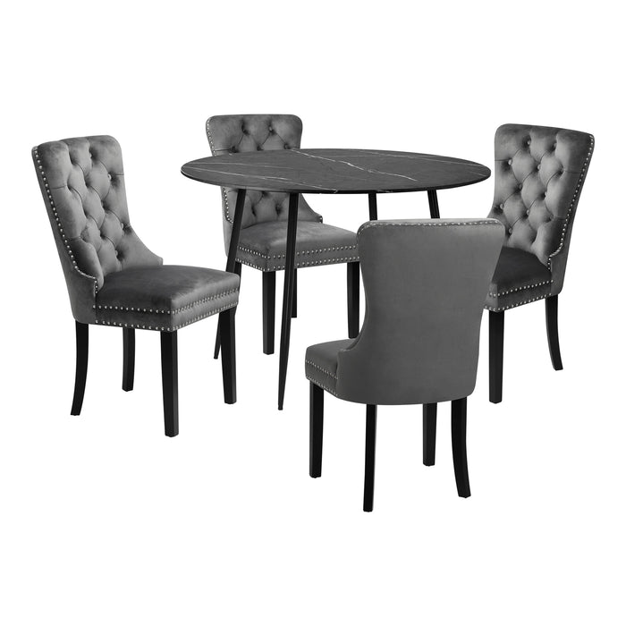 110Cm Round Dining Table With 4Pcs Dining Chairs Velvet Grey