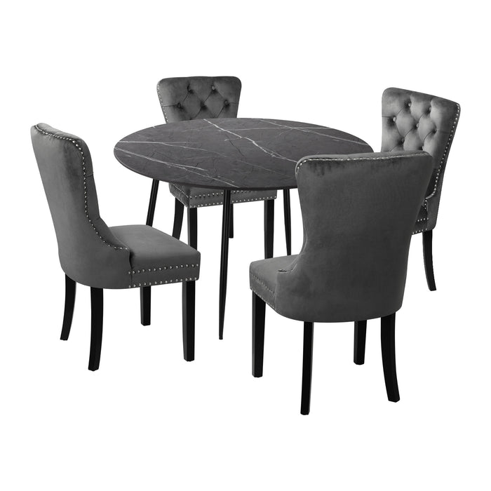 110Cm Round Dining Table With 4Pcs Dining Chairs Velvet Grey