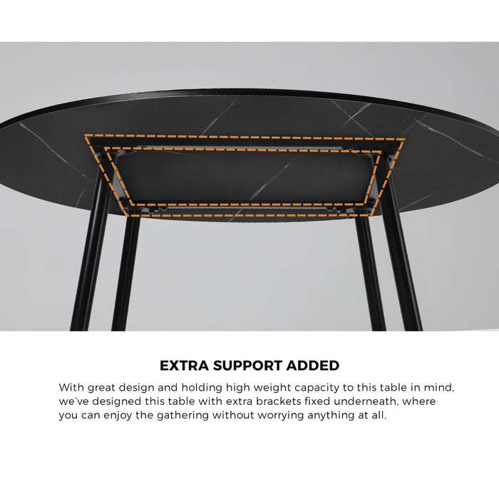 110Cm Round Dining Table With 4Pcs Dining Chairs Pu Leather Black