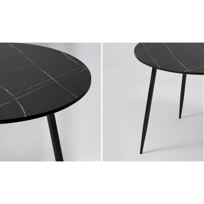 110Cm Round Dining Table With 4Pcs Dining Chairs Pu Leather Black