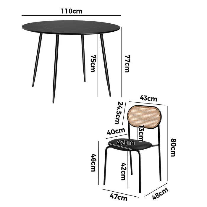 110Cm Round Dining Table With 4Pcs Dining Chairs Pu Leather Black