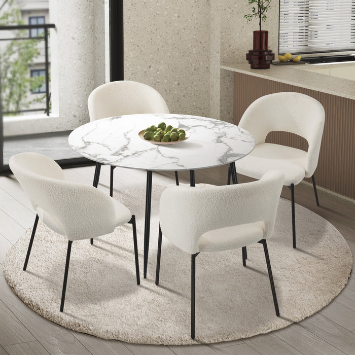 110Cm Round Dining Table With 4Pcs Dining Chairs Sherpa White