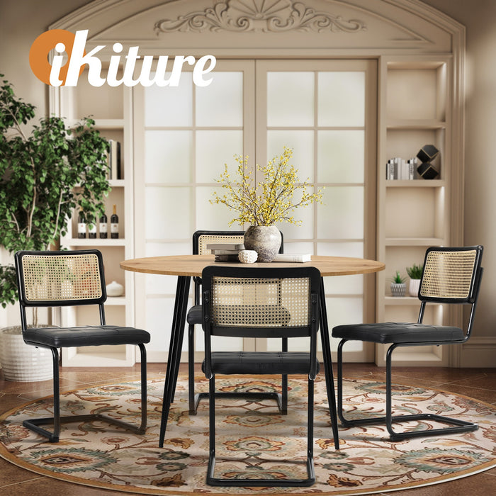 110Cm Round Dining Table With 4Pcs Dining Chairs Leather Padded Black