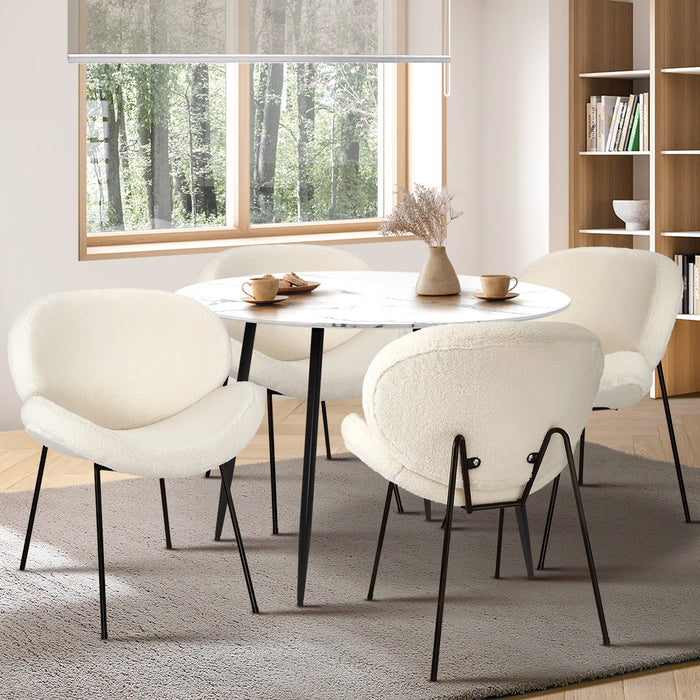 110Cm Round Dining Table With 4Pcs Dining Chairs White Sherpa